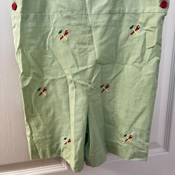 K&L Embroidered Hammer Wrench Tools Green Gingham Shortalls Romper Boys Size 3 - Picture 3 of 10